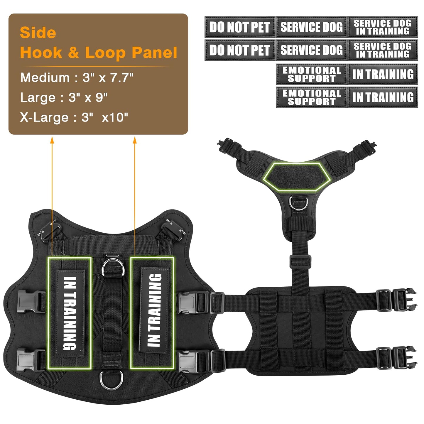 WINSEE Service Dog Vest Harness for Large Dog, Tactical Working MOLLE Vest with 10 Pet Patches, No Pull Heavy Duty Harness for Training Walking