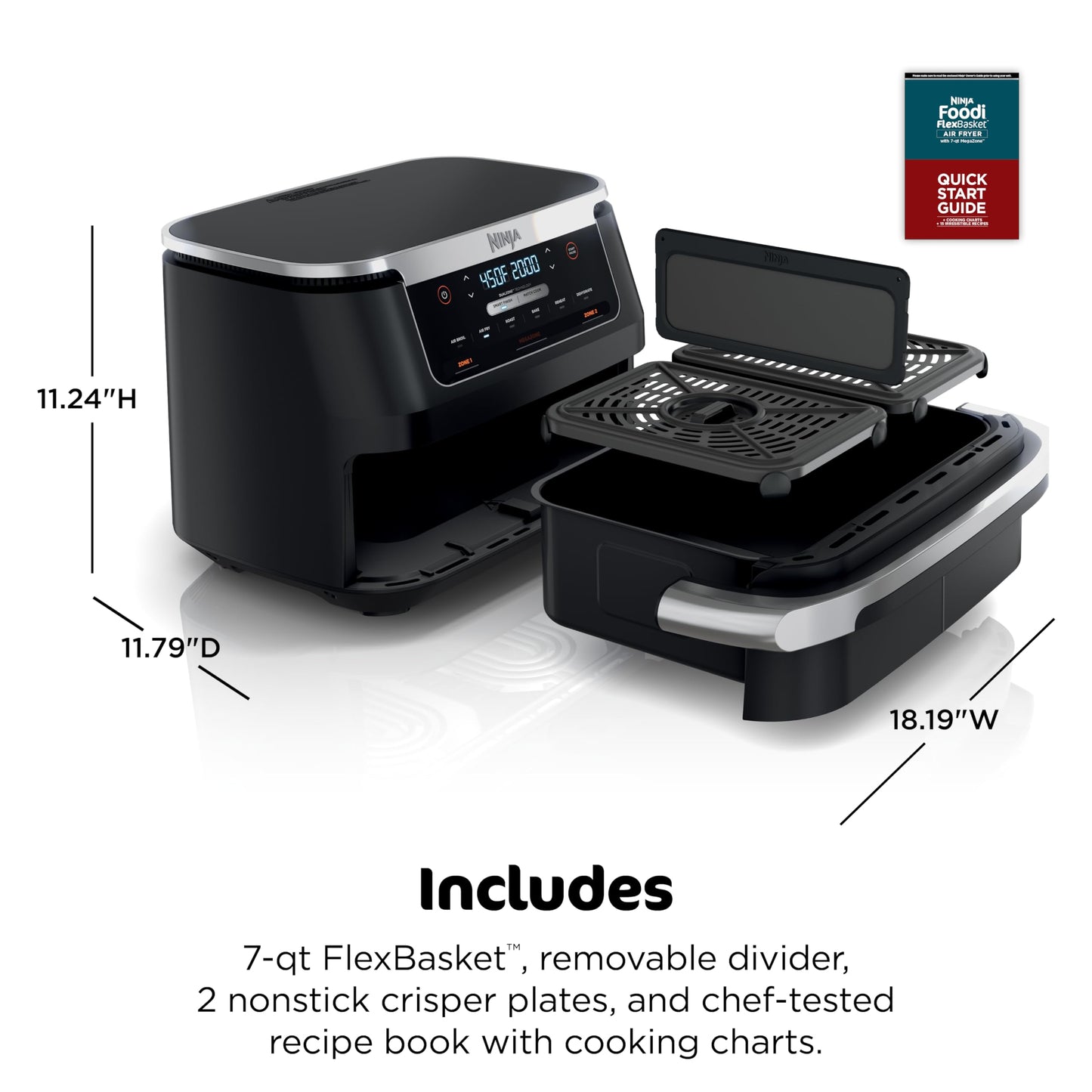 Ninja DZ550 Foodi 10 Quart 6-in-1 DualZone Smart XL Air Fryer with 2 Independent Baskets, Smart Cook Thermometer for Perfect Doneness, Match Cook & Smart Finish to Roast, Dehydrate & More, Grey
