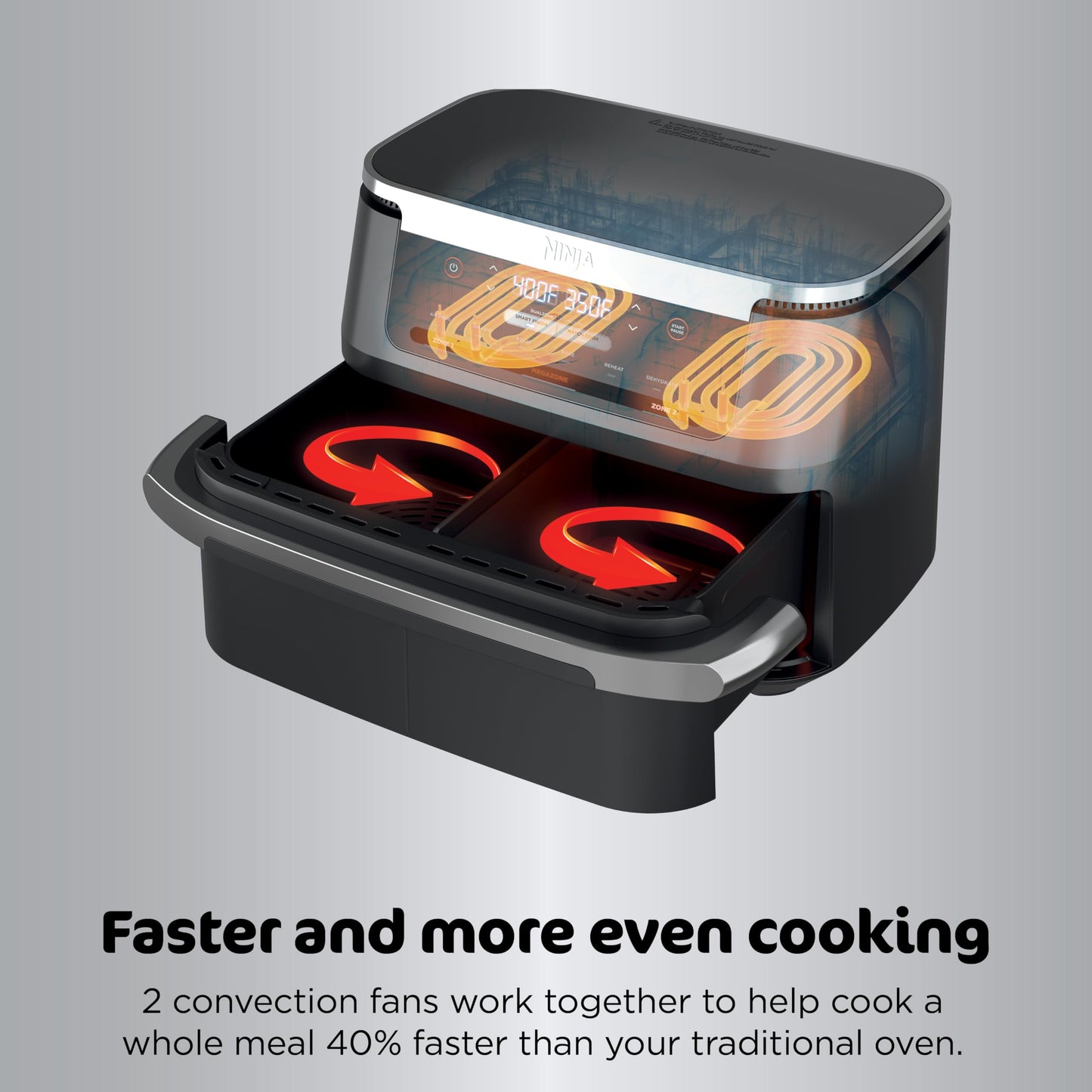 Ninja DZ550 Foodi 10 Quart 6-in-1 DualZone Smart XL Air Fryer with 2 Independent Baskets, Smart Cook Thermometer for Perfect Doneness, Match Cook & Smart Finish to Roast, Dehydrate & More, Grey