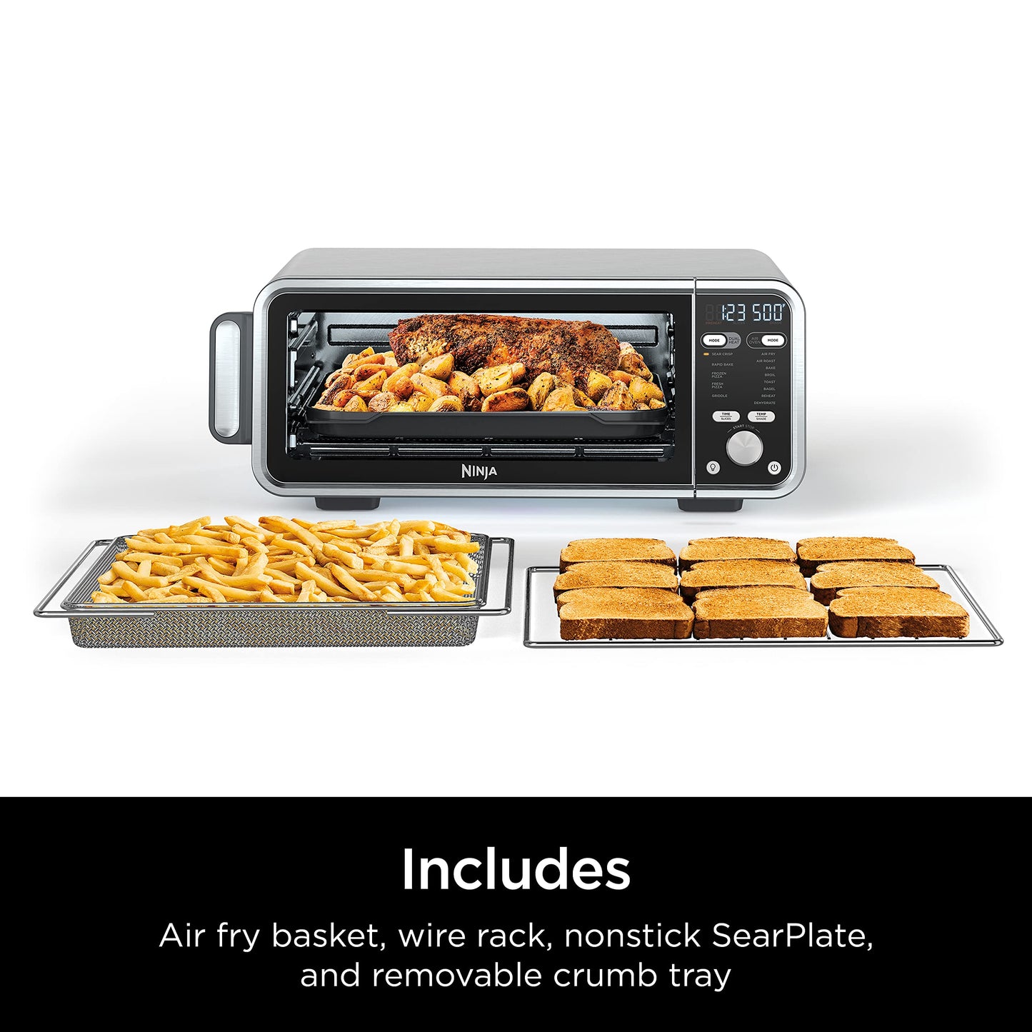Ninja, Toaster Oven, Air Fryer, Thermometer, Toaster Oven Air Fryer Combo, Stainless Steel, Quick meals, Fries, Frozen Food, Air Fry, Dehydrate, Reheat, 13-in-1,Less Oil, Flip Away Oven, Foodi, SP351