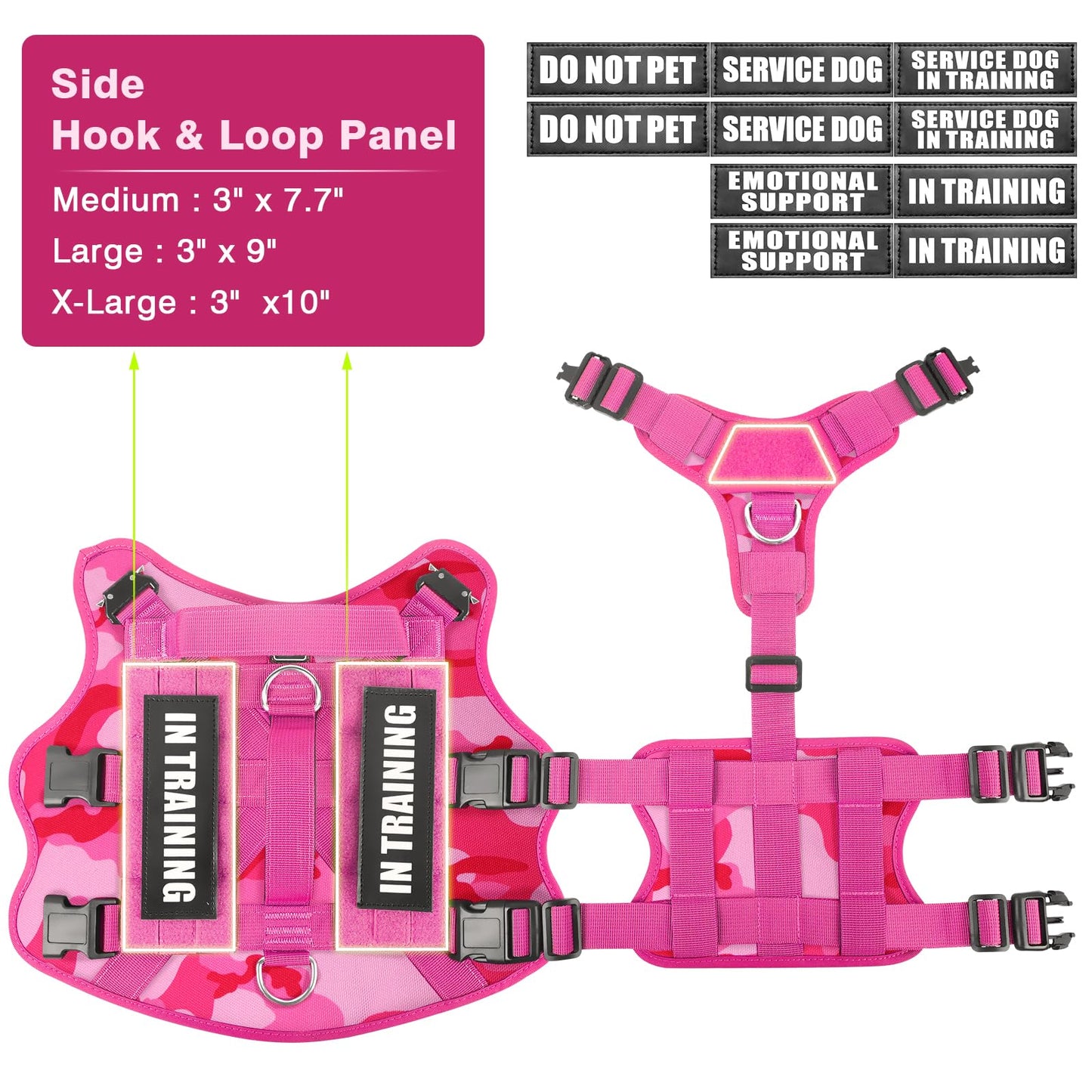WINSEE Service Dog Vest Harness for Large Dog, Tactical Working MOLLE Vest with 10 Pet Patches, No Pull Heavy Duty Harness for Training Walking