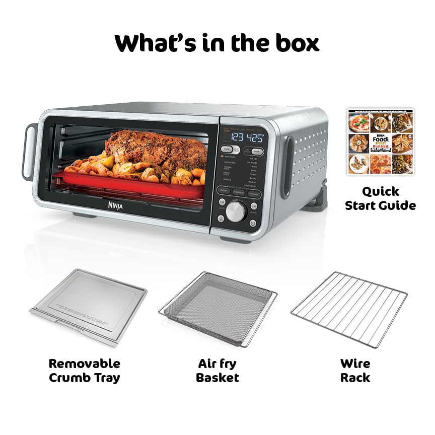 Ninja, Toaster Oven, Air Fryer, Thermometer, Toaster Oven Air Fryer Combo, Stainless Steel, Quick meals, Fries, Frozen Food, Air Fry, Dehydrate, Reheat, 13-in-1,Less Oil, Flip Away Oven, Foodi, SP351