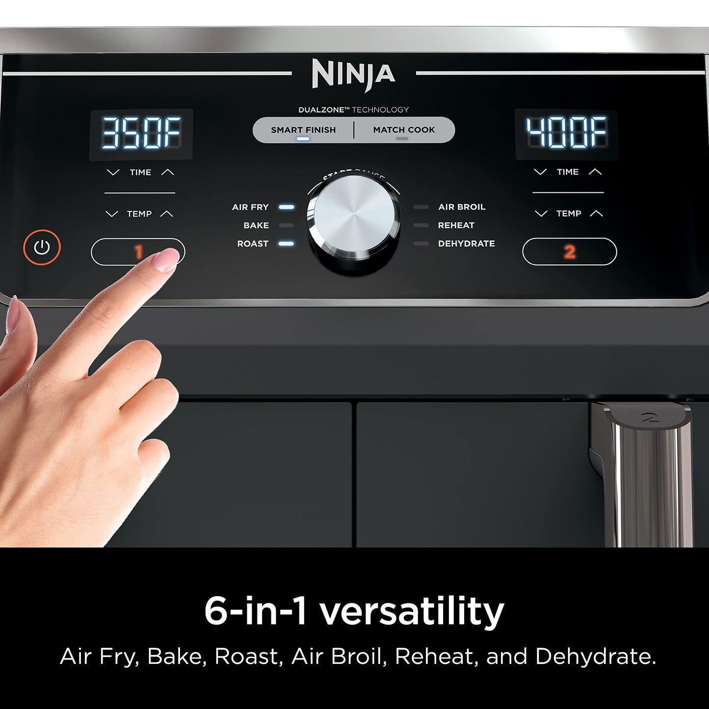 Ninja DZ550 Foodi 10 Quart 6-in-1 DualZone Smart XL Air Fryer with 2 Independent Baskets, Smart Cook Thermometer for Perfect Doneness, Match Cook & Smart Finish to Roast, Dehydrate & More, Grey