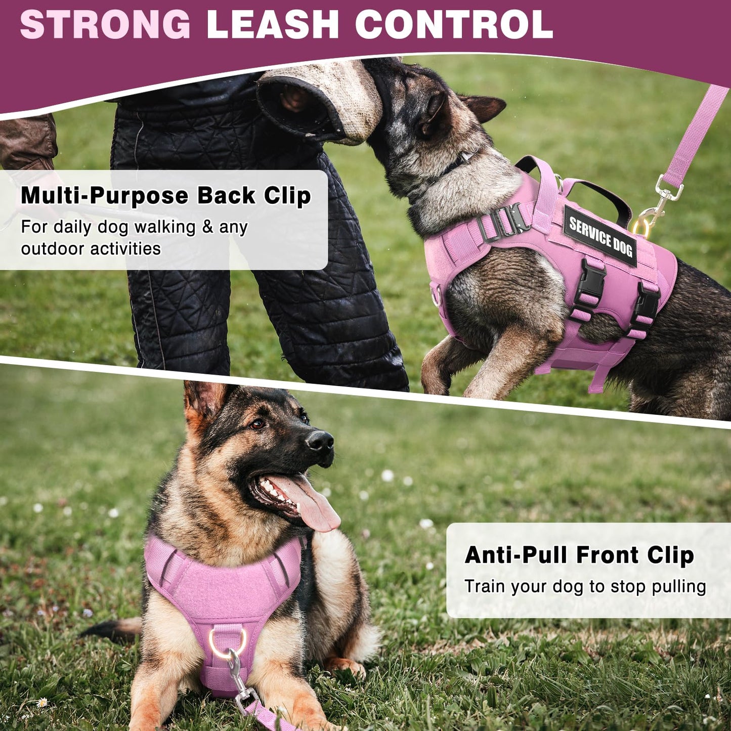 WINSEE Service Dog Vest Harness for Large Dog, Tactical Working MOLLE Vest with 10 Pet Patches, No Pull Heavy Duty Harness for Training Walking