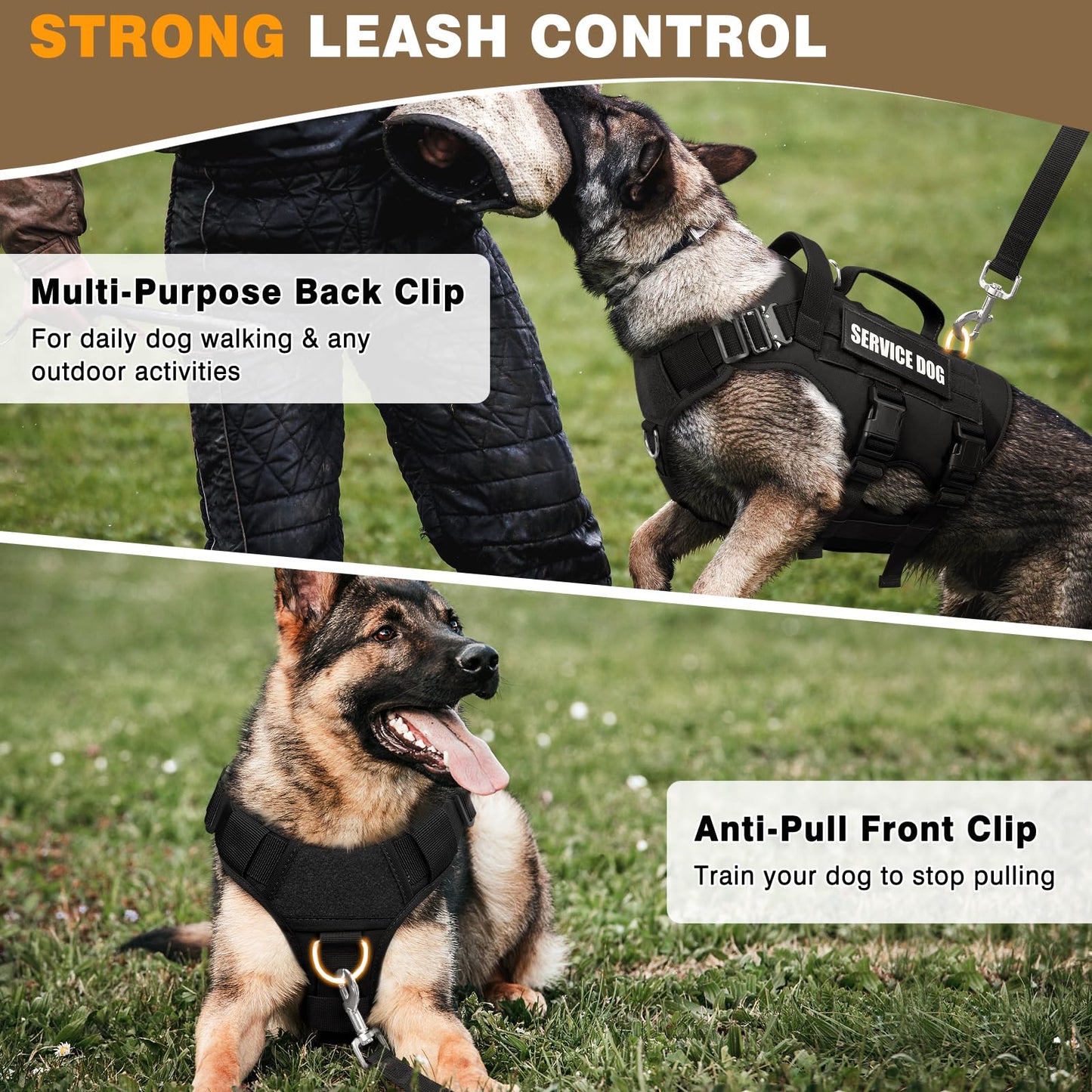 WINSEE Service Dog Vest Harness for Large Dog, Tactical Working MOLLE Vest with 10 Pet Patches, No Pull Heavy Duty Harness for Training Walking